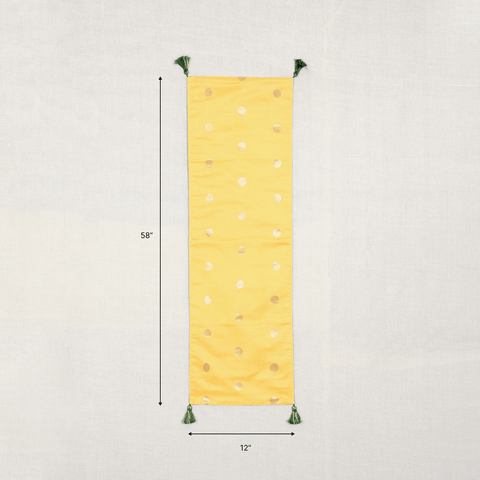 Yellow Chanderi Table Runner with Golden Motifs - Eyaas