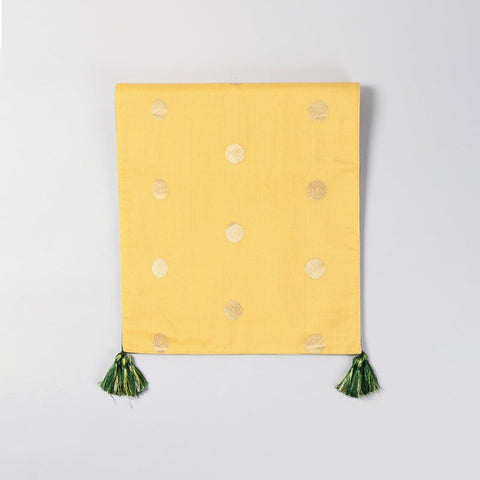 Yellow Chanderi Table Runner with Golden Motifs - Eyaas