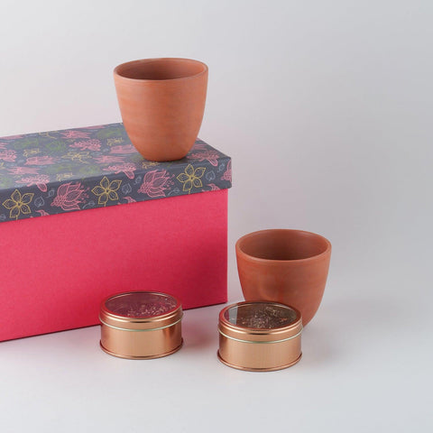 Terracotta Kullhads & Masala Chai (40 gms) Gift Set - Eyaas