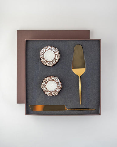 Platter, Cake Server Set, & Candle Holders Gift Hamper - Eyaas