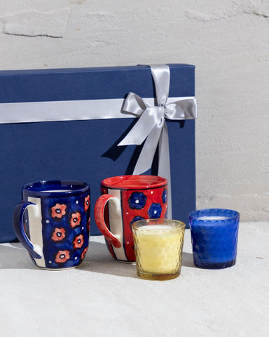 2 Mugs & 2 Scented Glass Soy Candles Gift Hamper