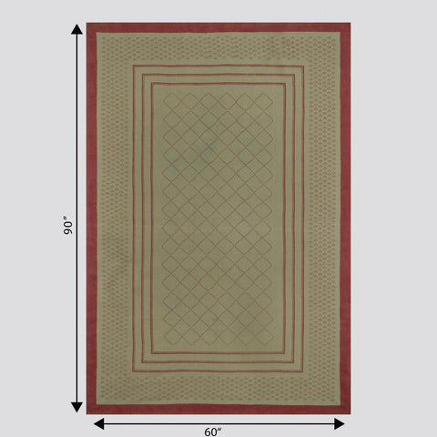 Block-Printed Table Cloth Cover Olive Green & Maroon - Eyaas