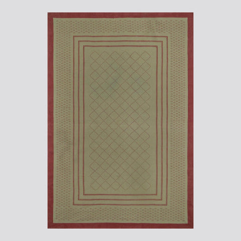 Block-Printed Table Cloth Cover Olive Green & Maroon - Eyaas