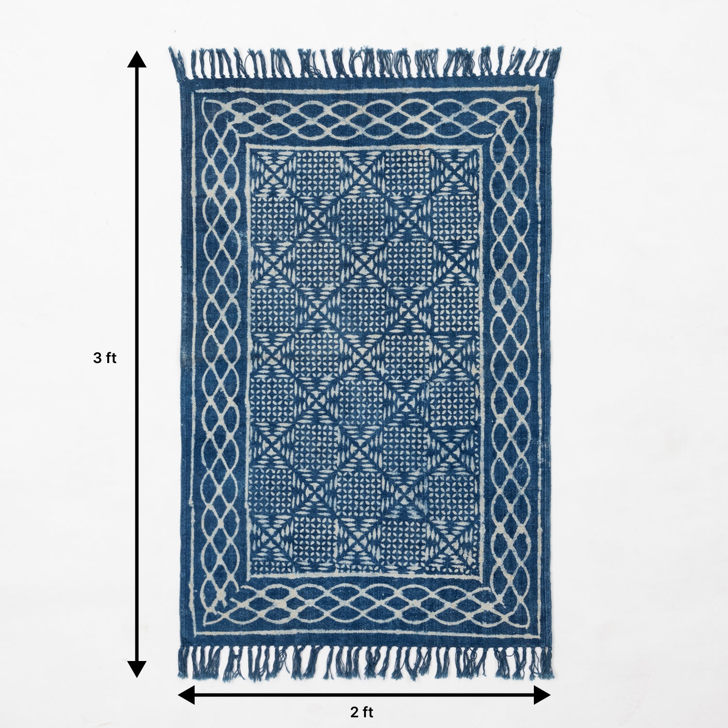 Hand Block Printed Indigo Rug - 2x3