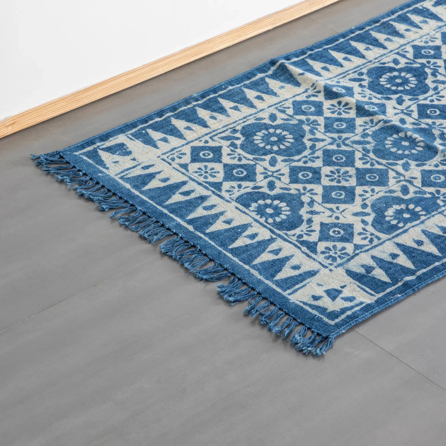 Hand Block Printed Indigo Rug - 2x3