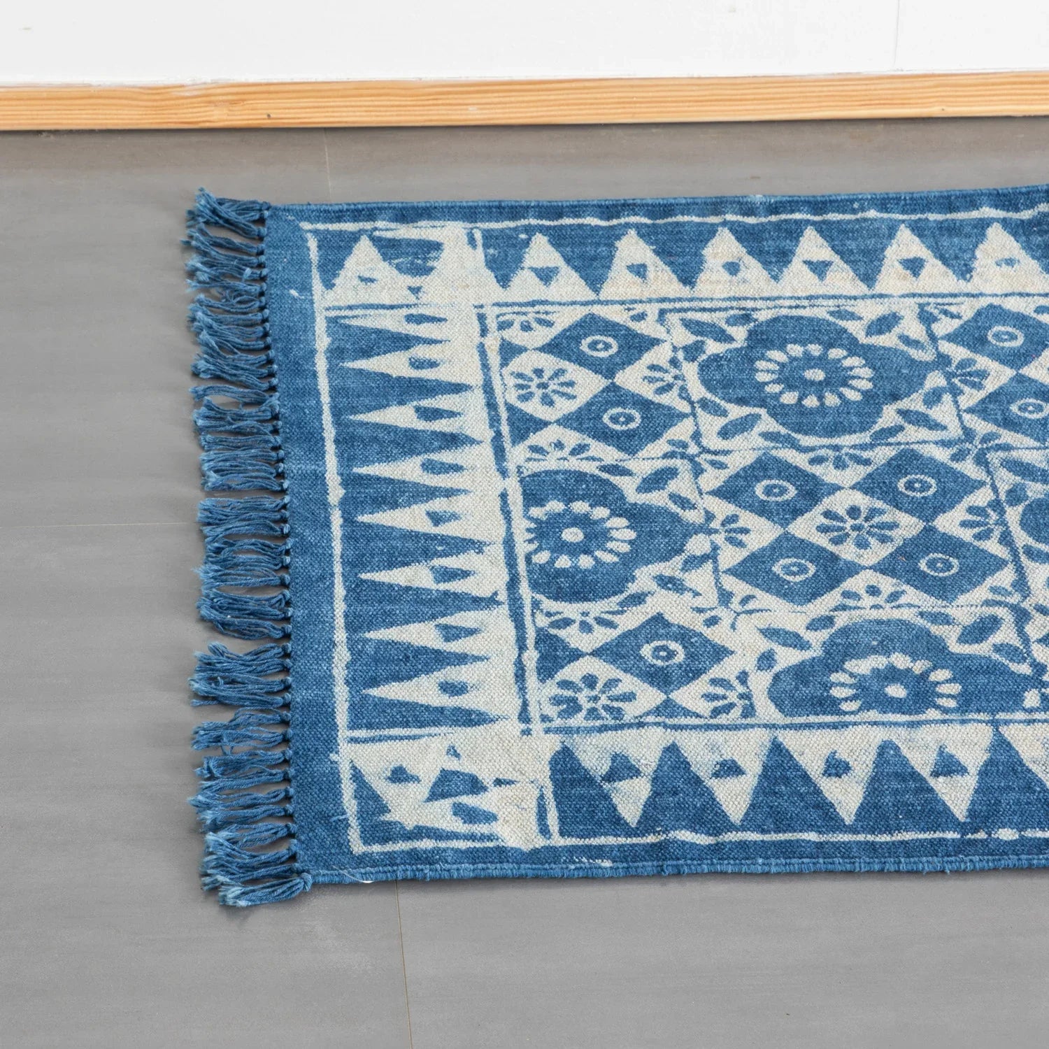 Hand Block Printed Indigo Rug - 2x3