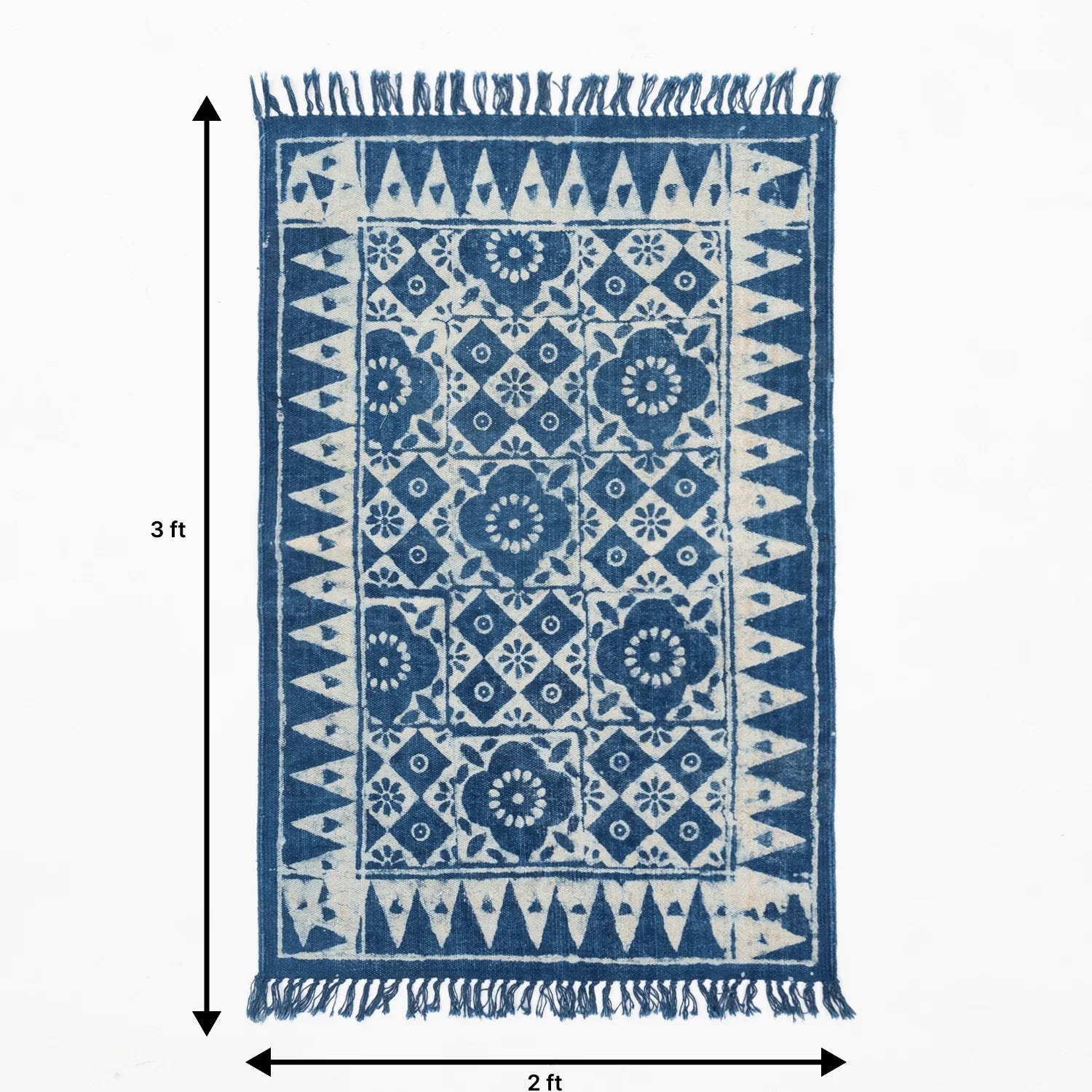 Hand Block Printed Indigo Rug - 2x3