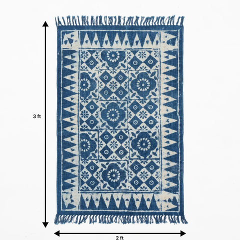 Hand Block Printed Indigo Rug - 2x3