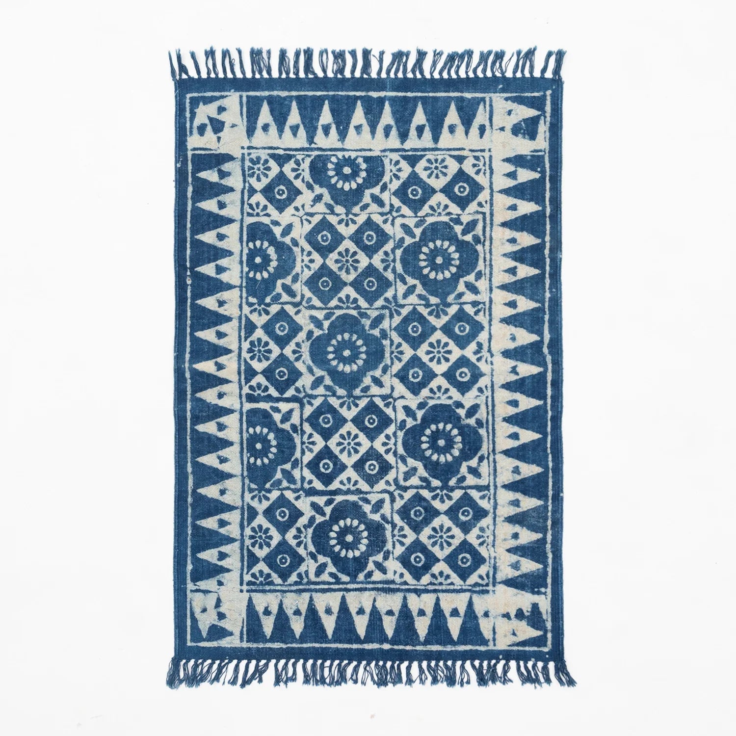 Hand Block Printed Indigo Rug - 2x3