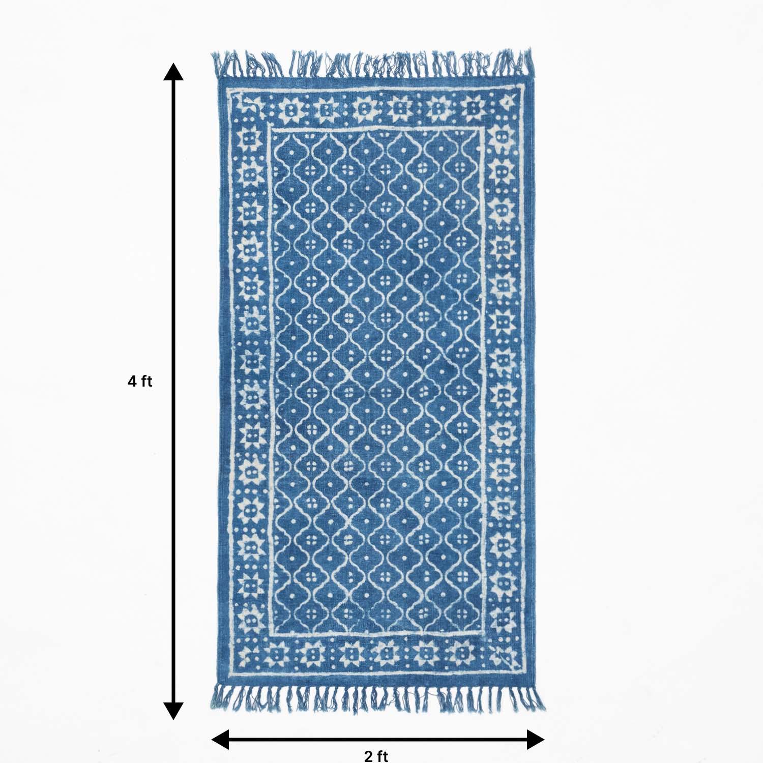 Dhurrie Rug Block Print 4x2 ft, Trellis Indigo