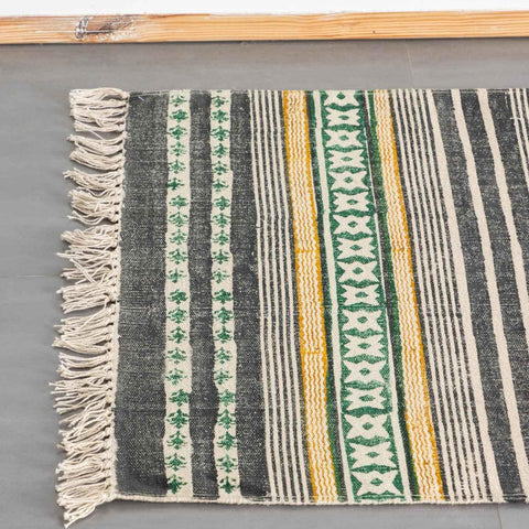 Block Printed Rug Multicolor geometric stripe 6x2 ft