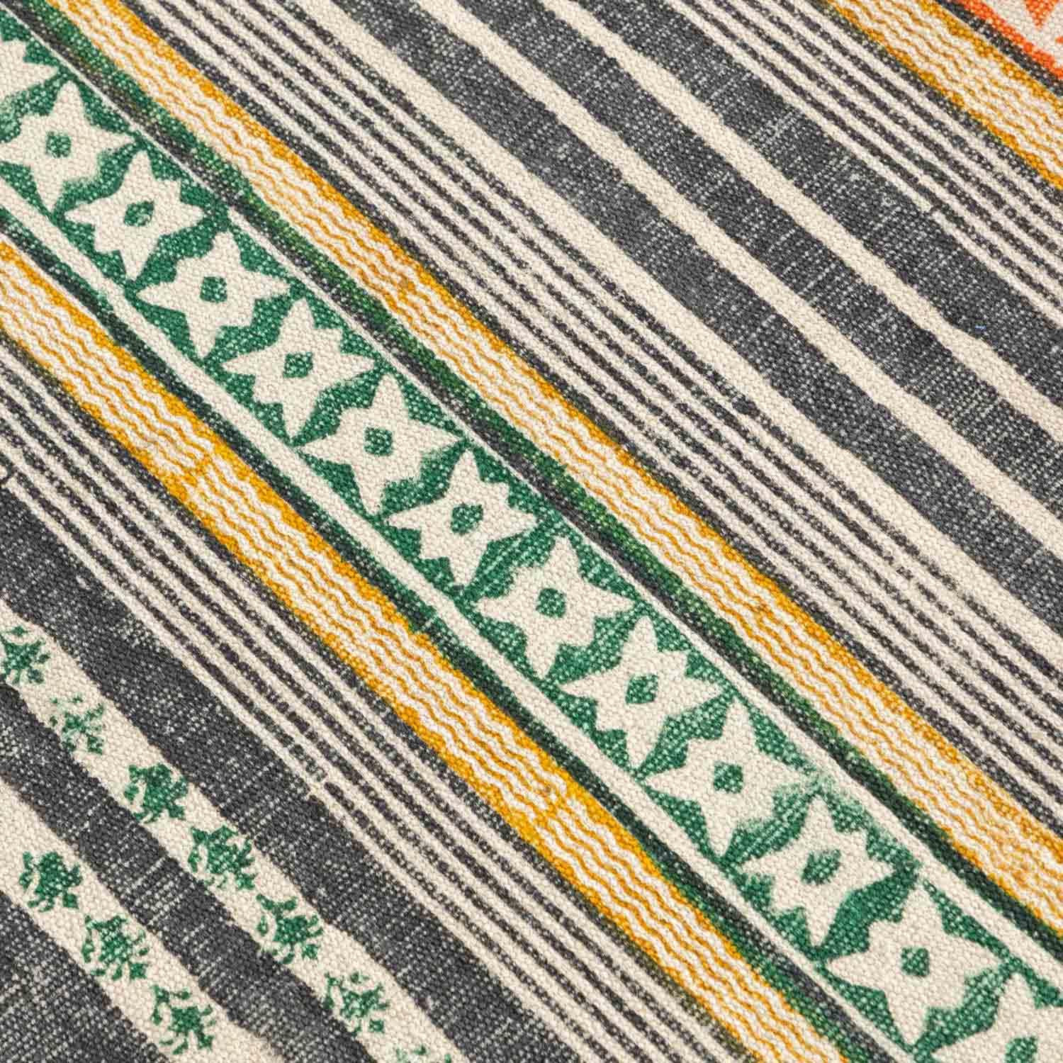 Block Printed Rug Multicolor geometric stripe 6x2 ft