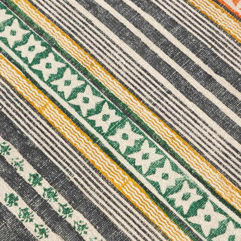 Block Printed Rug Multicolor geometric stripe 6x2 ft