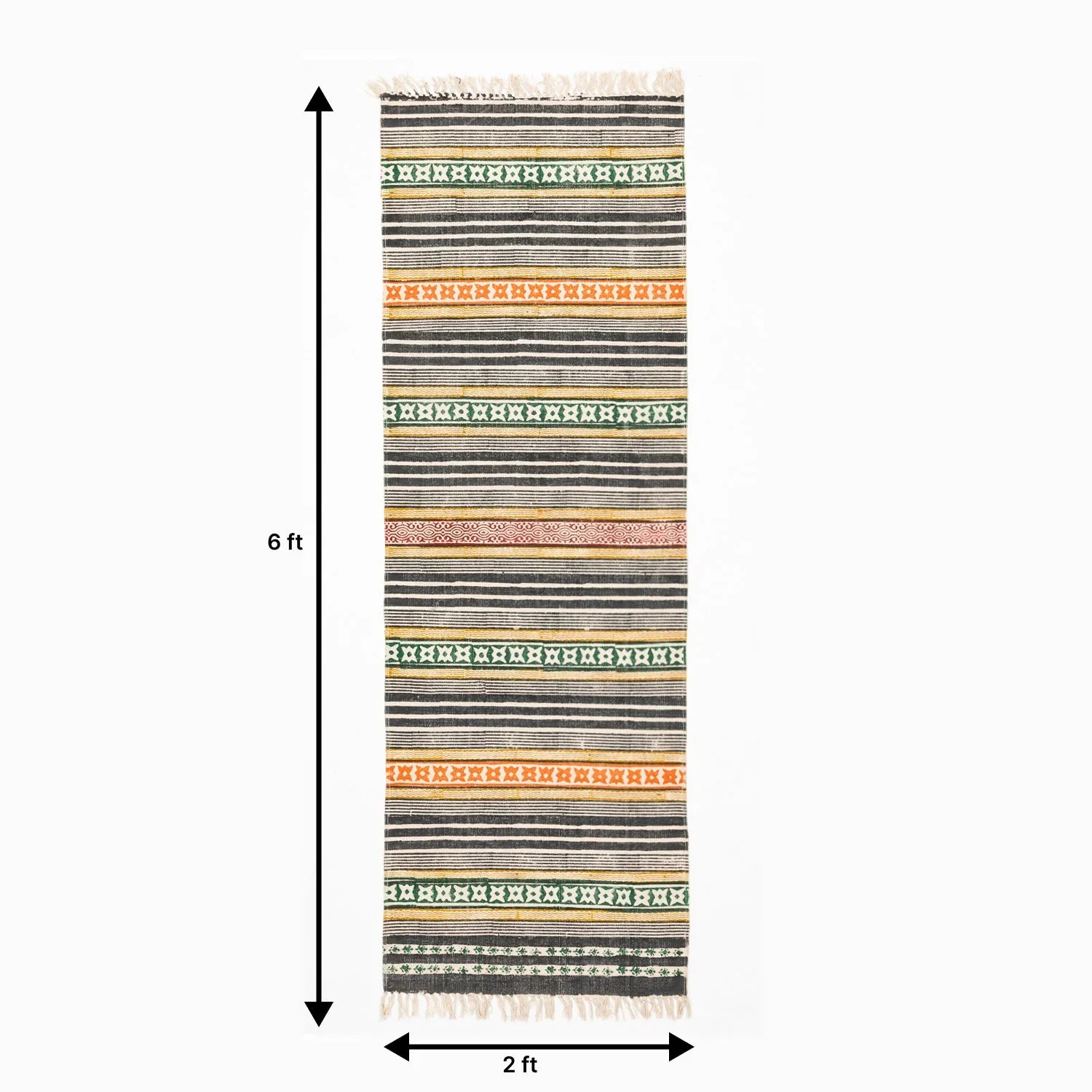 Block Printed Rug Multicolor geometric stripe 6x2 ft