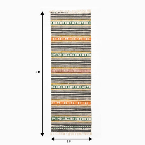 Block Printed Rug Multicolor geometric stripe 6x2 ft