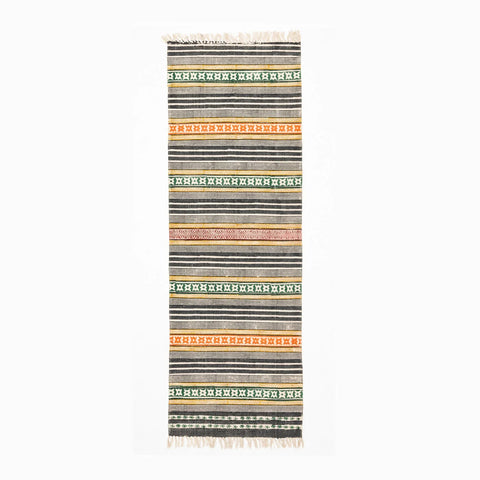 Block Printed Rug Multicolor geometric stripe 6x2 ft