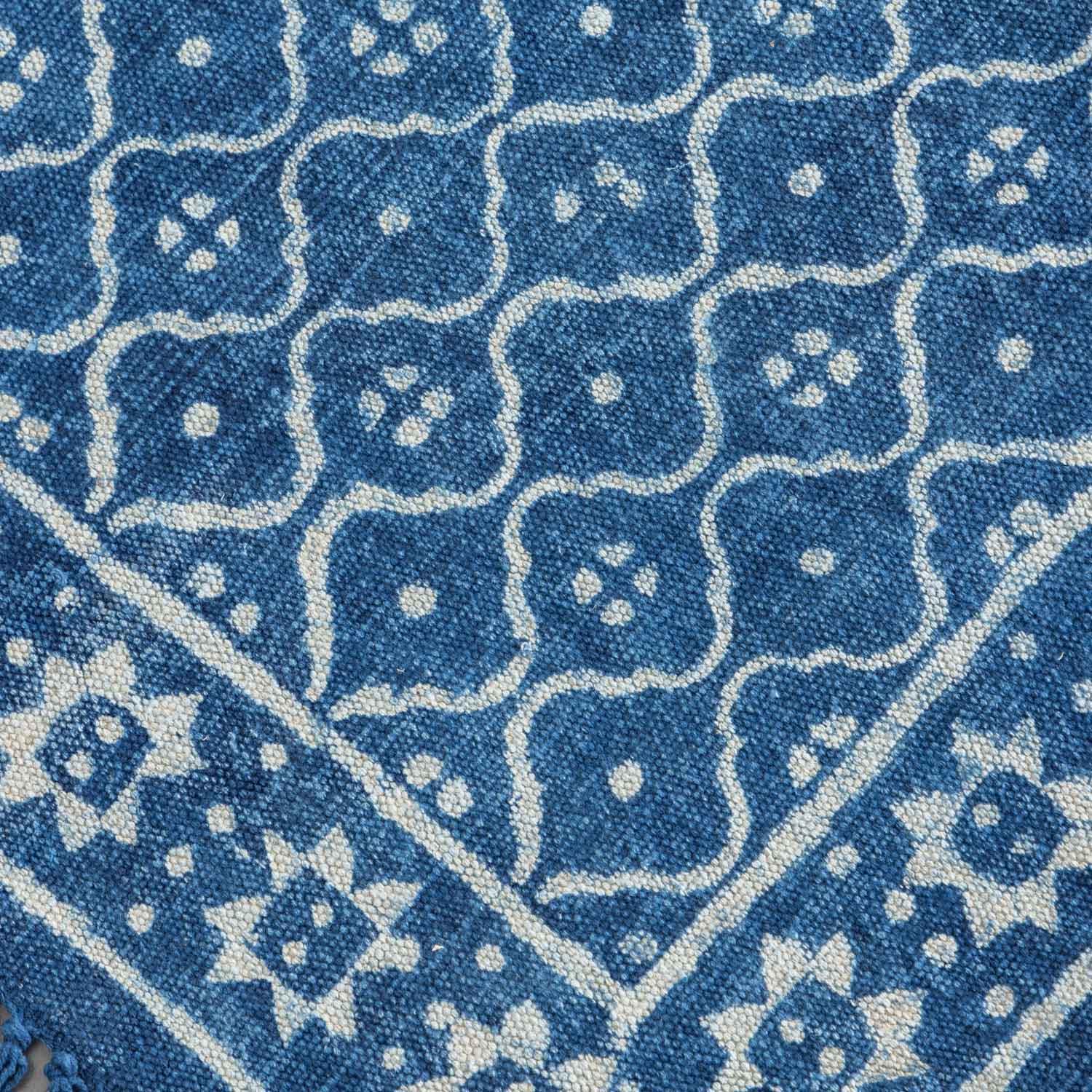 Dhurrie Rug Block Print 6x2 ft, Trellis Indigo