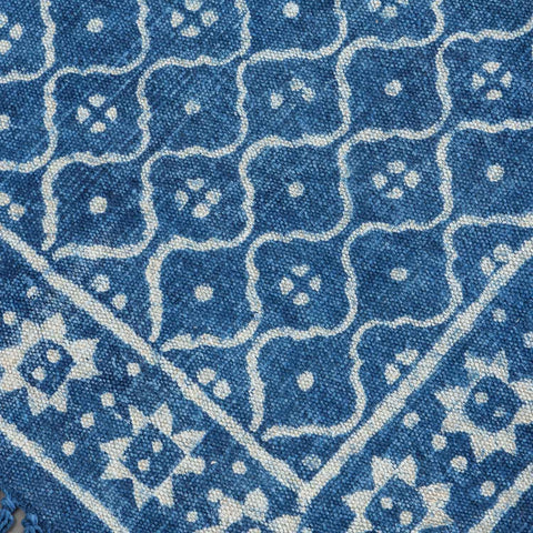 Dhurrie Rug Block Print 6x2 ft, Trellis Indigo