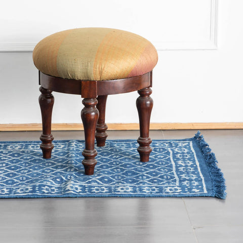 Dhurrie Rug Block Print 6x2 ft, Trellis Indigo