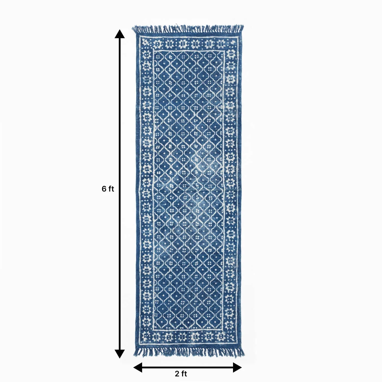 Dhurrie Rug Block Print 6x2 ft, Trellis Indigo