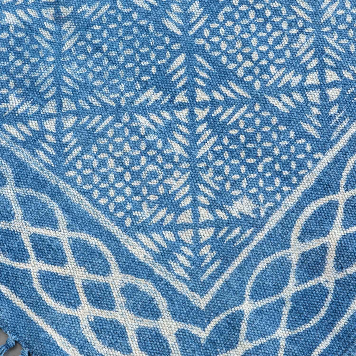 Dhurrie Rug Block Print, geometric, 5x3 ft, Indigo