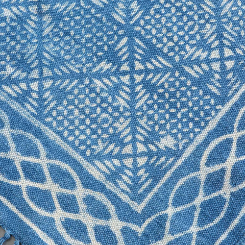 Dhurrie Rug Block Print, geometric, 5x3 ft, Indigo
