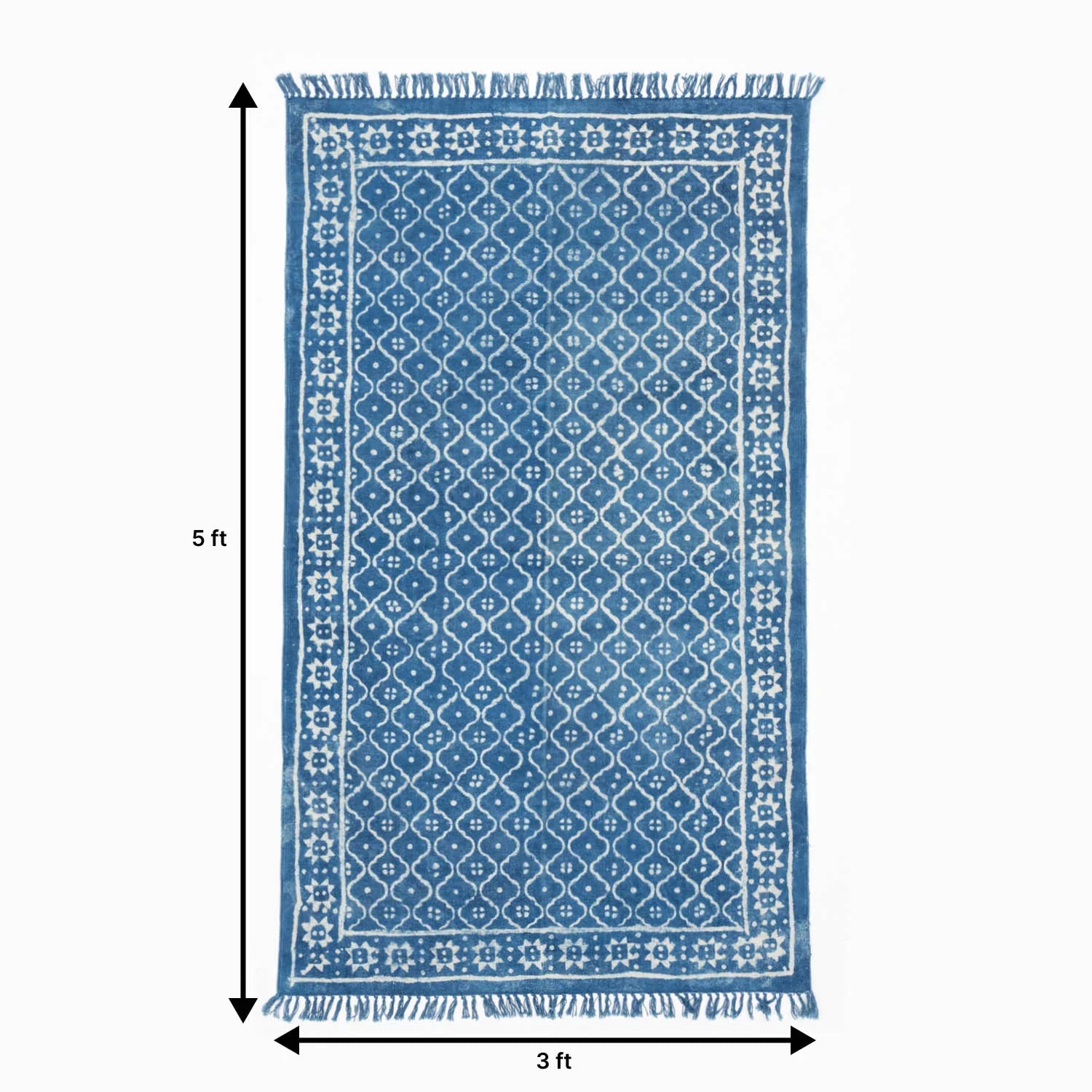 Dhurrie Rug Block Print 6x4 ft, geomectric, Indigo