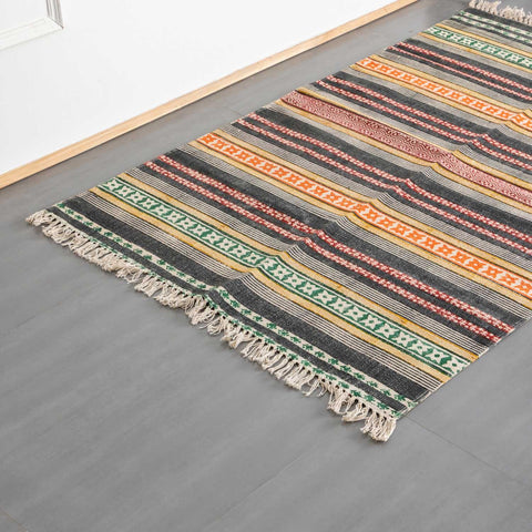 Block Printed Rug Multicolor geometric stripe 5x3 ft