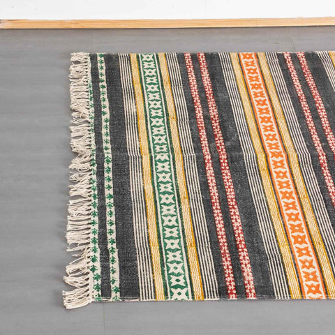 Block Printed Rug Multicolor geometric stripe 5x3 ft