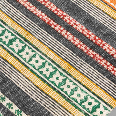 Block Printed Rug Multicolor geometric stripe 5x3 ft