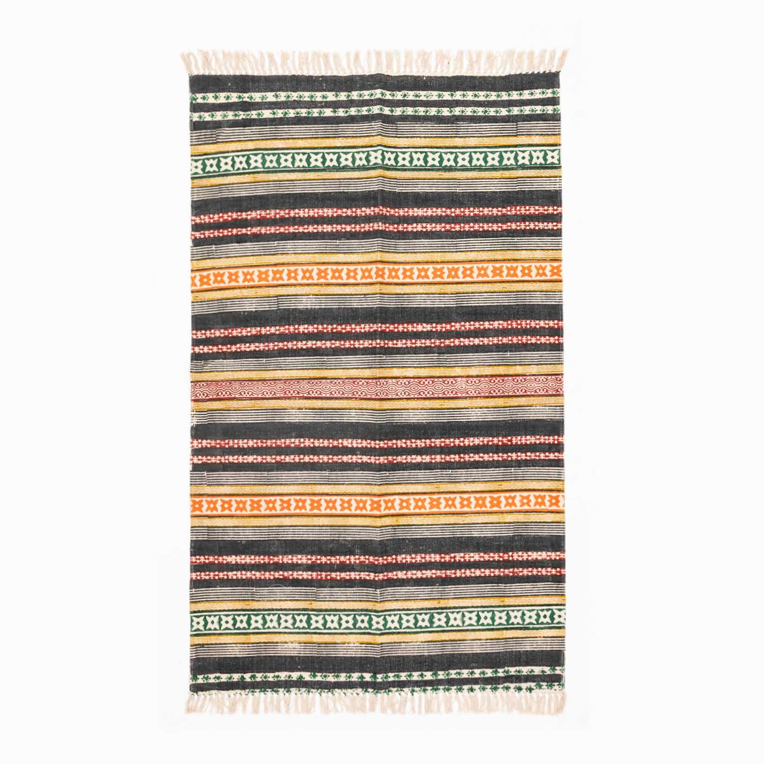 Block Printed Rug Multicolor geometric stripe 5x3 ft