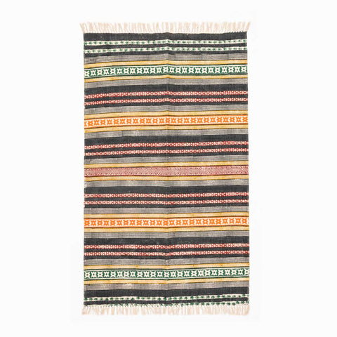 Block Printed Rug Multicolor geometric stripe 5x3 ft