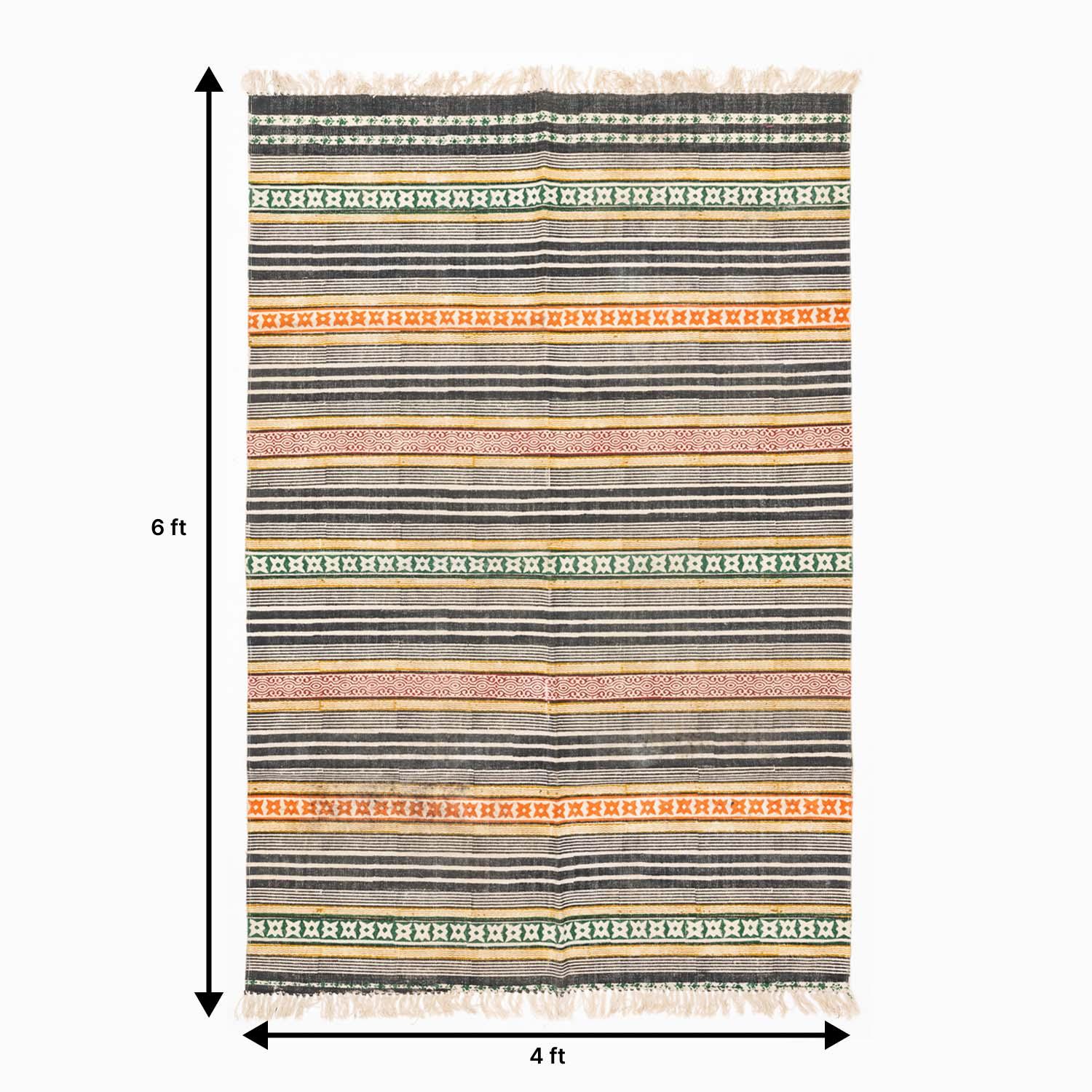 Block Printed Rug Multicolor geometric stripe, 6x4 ft