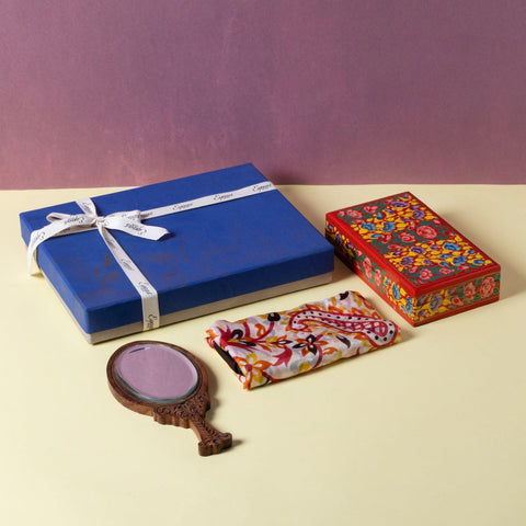 Papier Mache Gift Box with Scarf & Hand Mirror - Eyaas