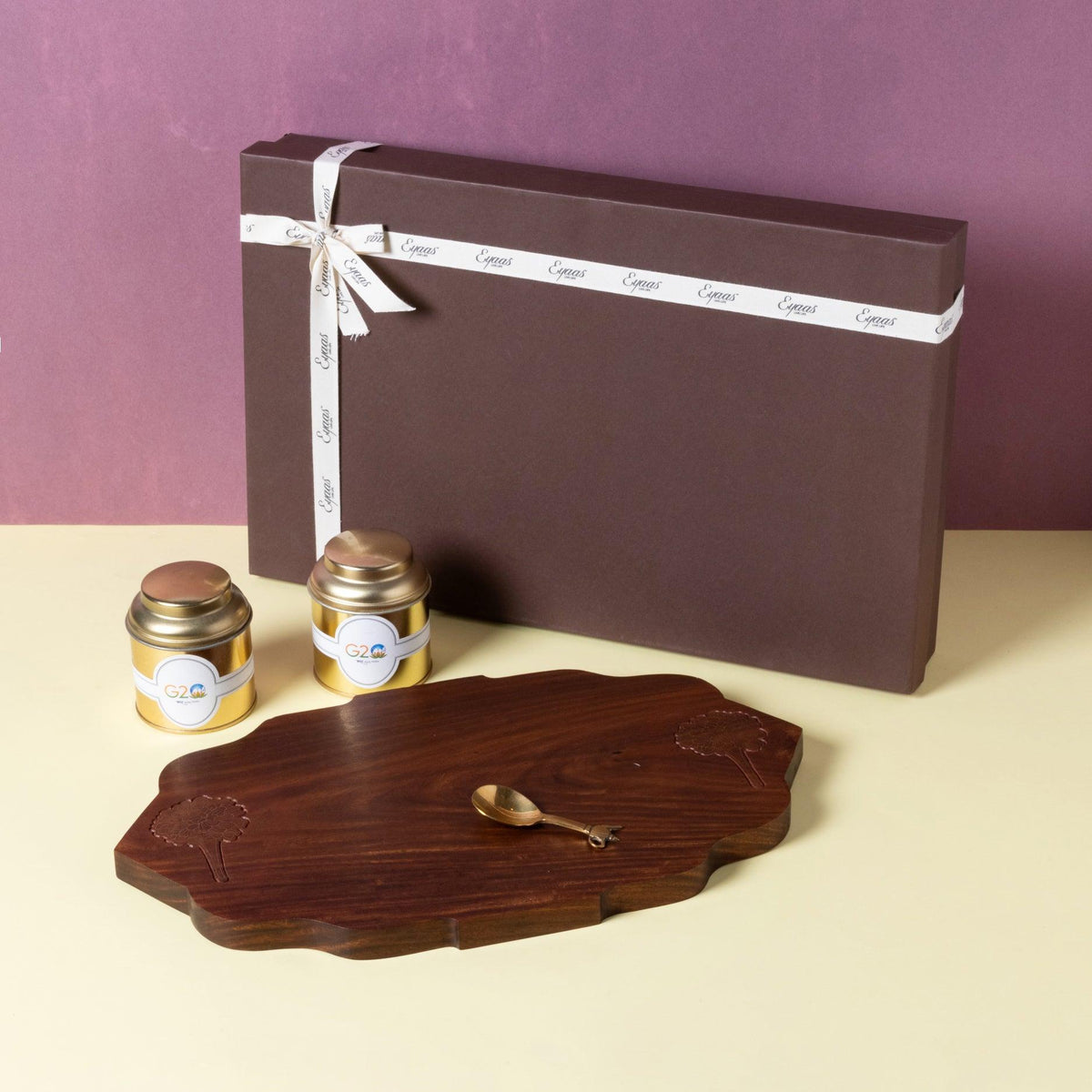 Gift Hamper of Wood Platter, Spoon, & Tea Jars - Eyaas