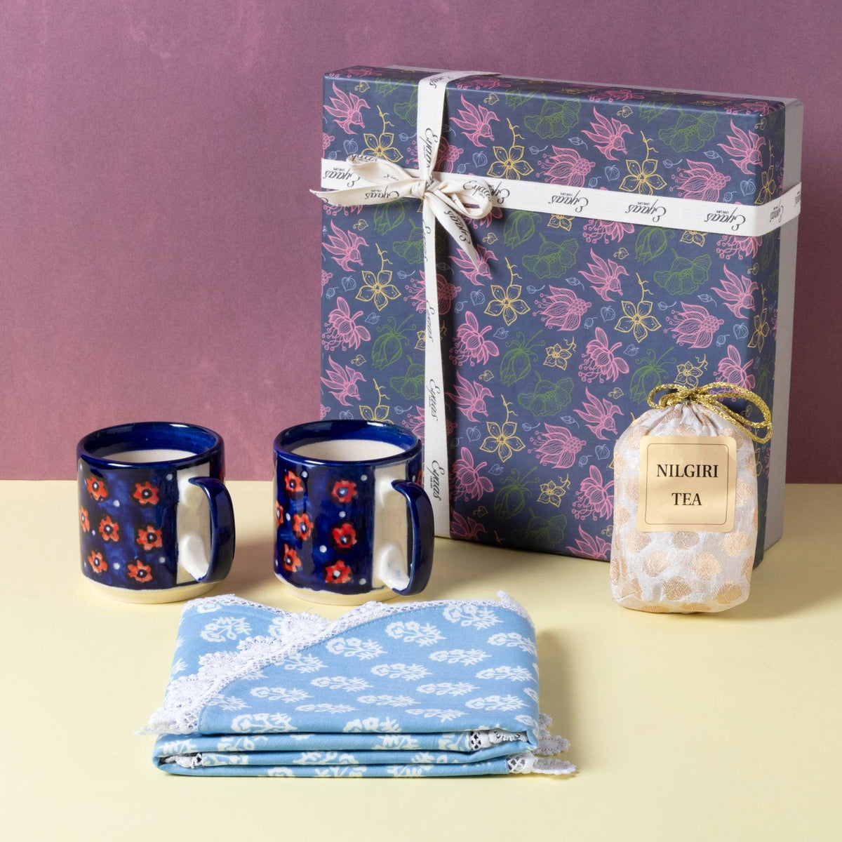 Gift Set of Mugs, Table Mats & A Pack of Tea Sachets - Eyaas