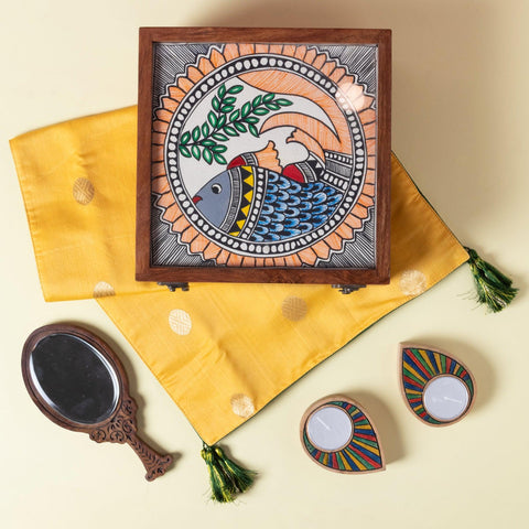 Wooden Gift Box: Runner, Mirror & Tea-Light Holders - Eyaas