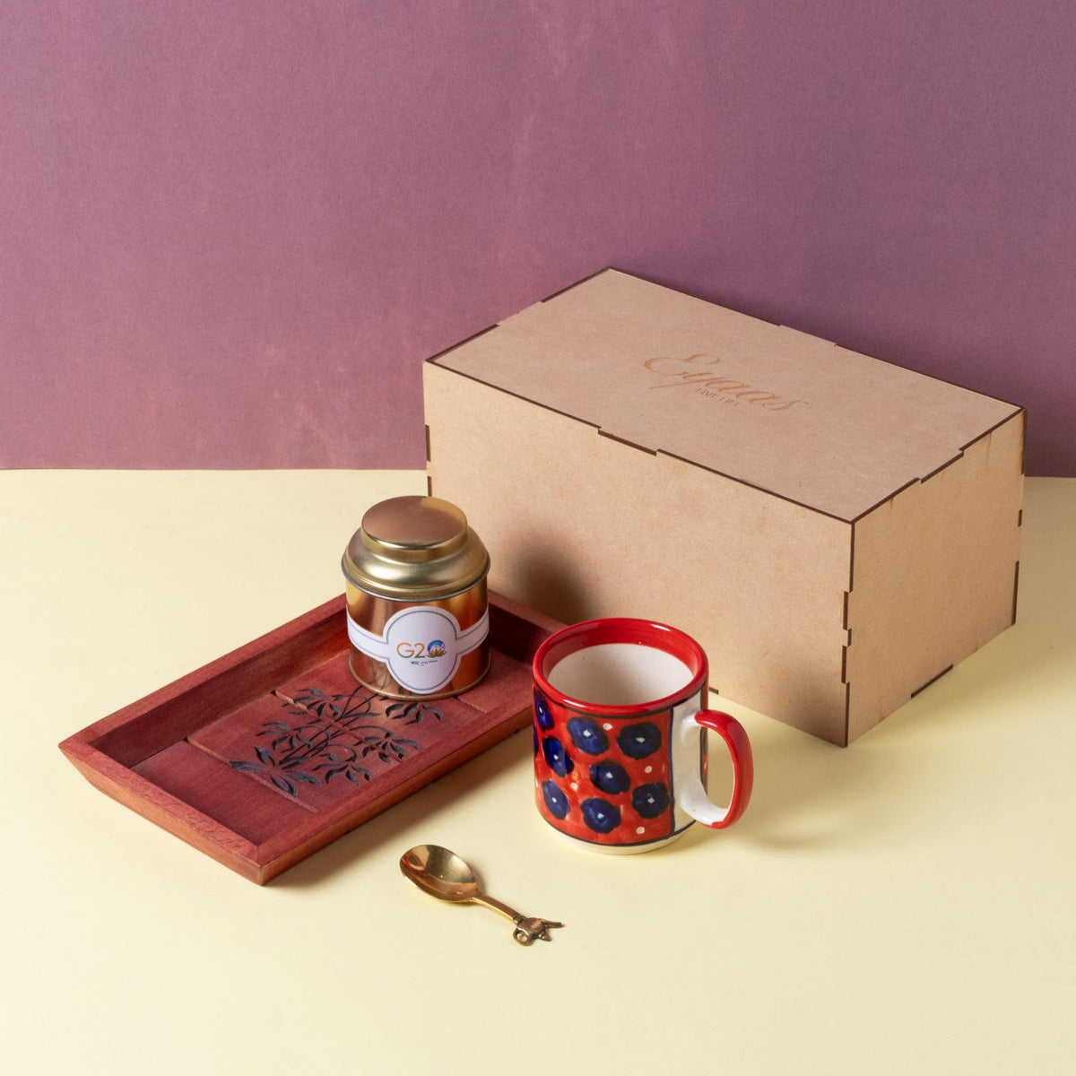 Gift Set of Serving Tray, Tea Cup, Tea Jar & Spoon - Eyaas