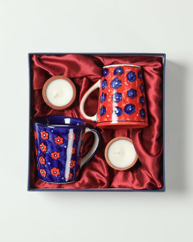 2 Coffee Mugs (L) & 2 Terracotta Soy Candle Gift Hamper - Eyaas