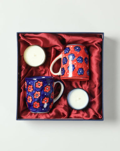 2 Mugs & 2 Scented Glass Soy Candles Gift Hamper