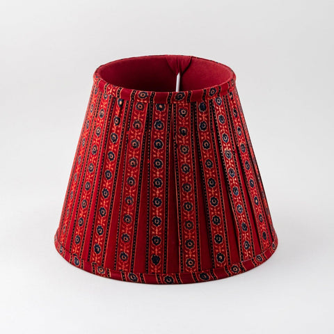 Red Ajrakh Silk Pleated Lamp Shade, 10 x 8 - Eyaas