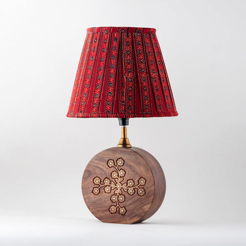 Red Ajrakh Silk Pleated Lamp Shade, 10 x 8 - Eyaas