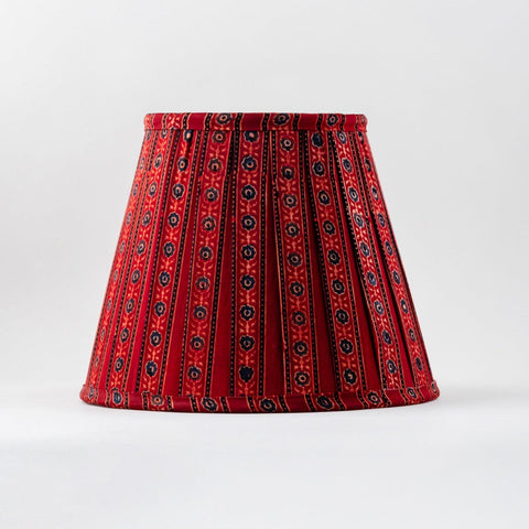 Red Ajrakh Silk Pleated Lamp Shade, 10 x 8 - Eyaas