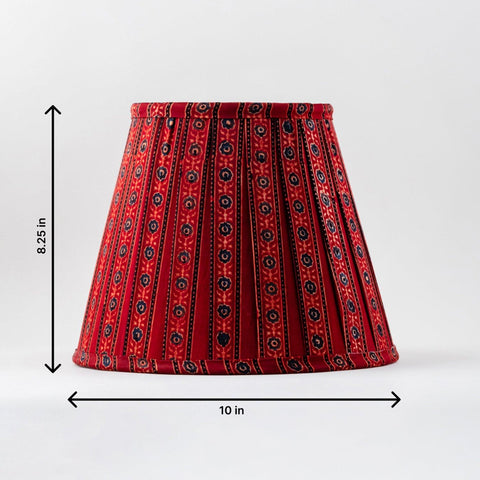 Red Ajrakh Silk Pleated Lamp Shade, 10 x 8 - Eyaas