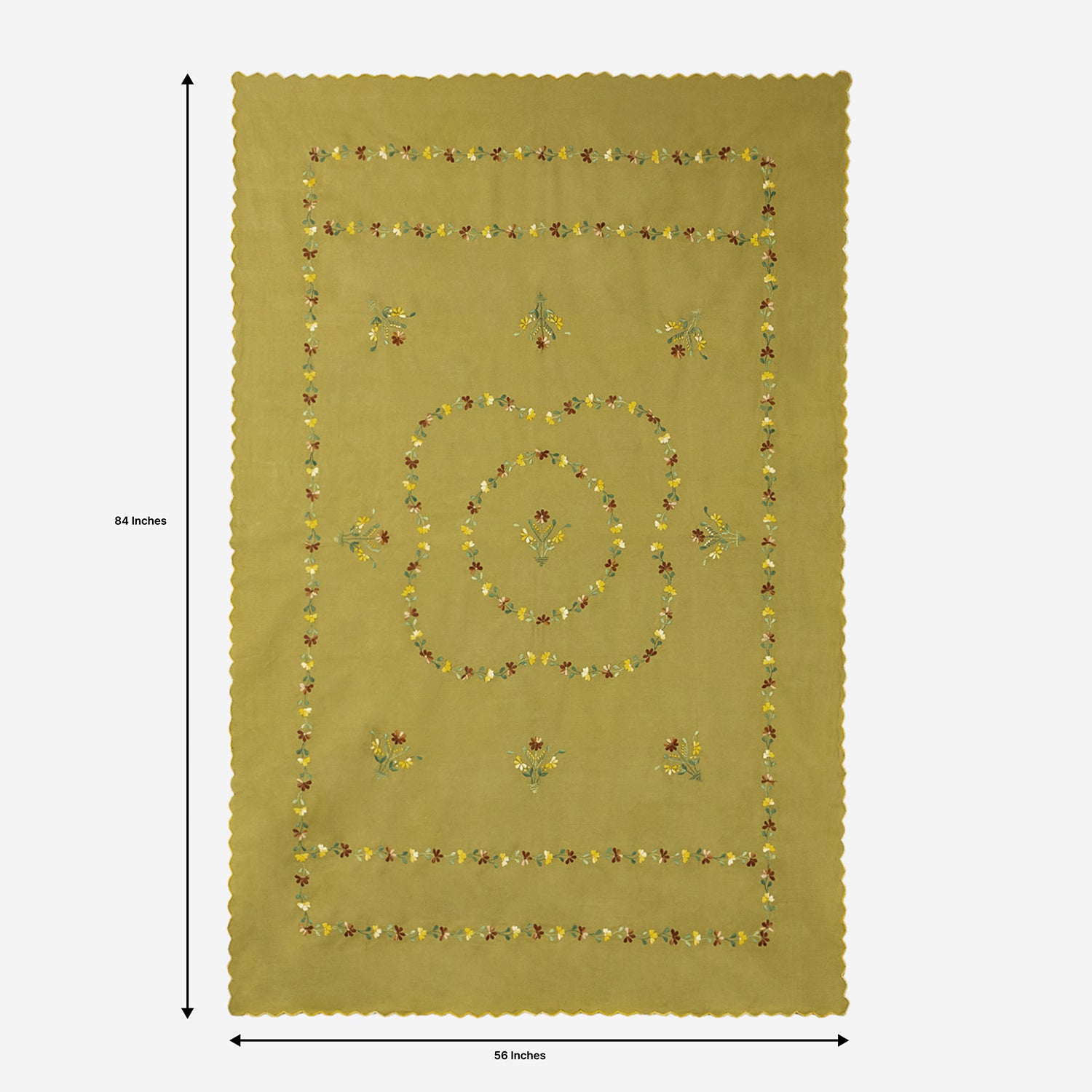 Hand Embroidered Single Bed Cover - Olive/Brown