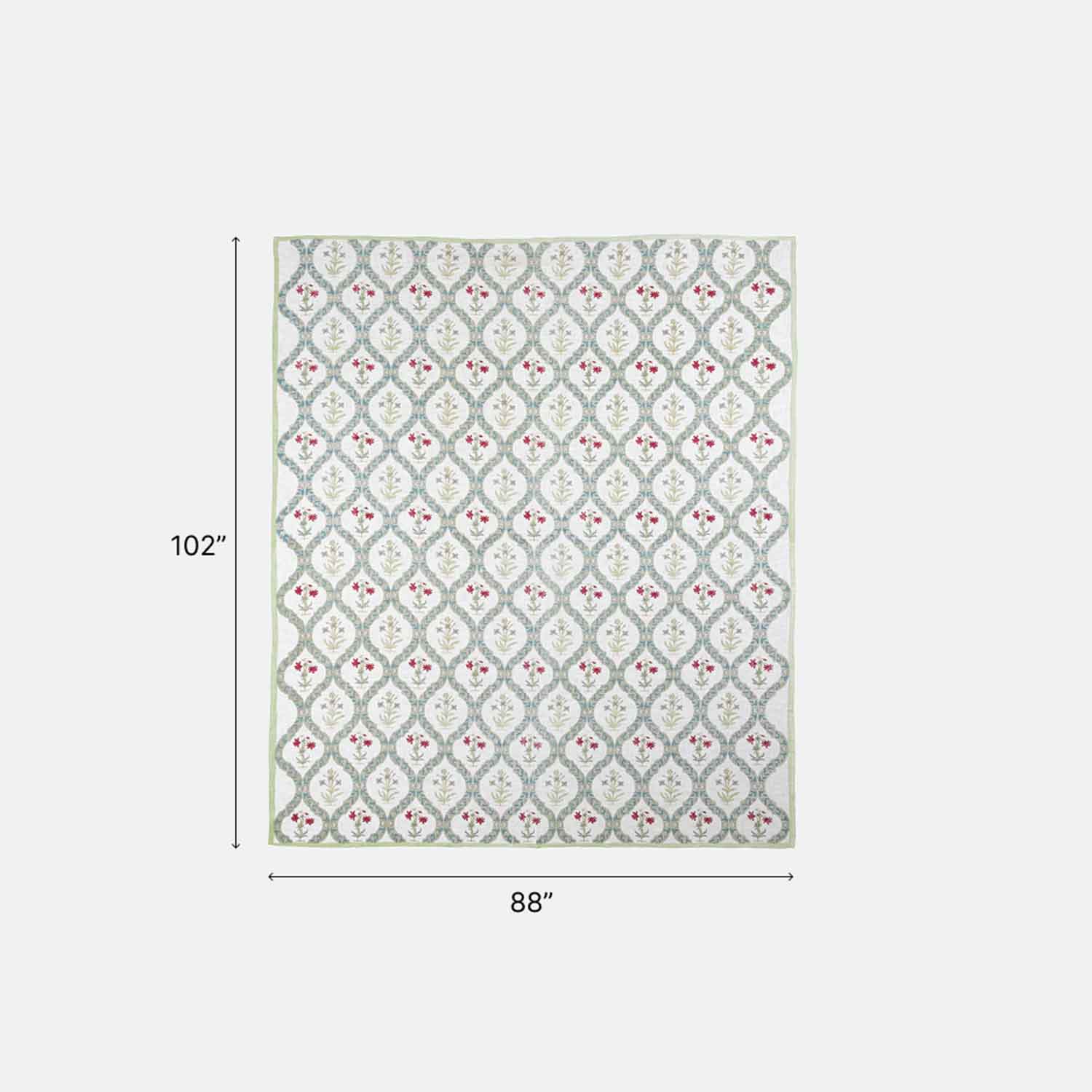 King-size Block Printed Bedcover & Pillow Cases - Green - Eyaas