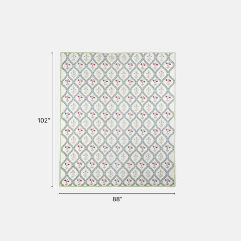 King-size Block Printed Bedcover & Pillow Cases - Green - Eyaas