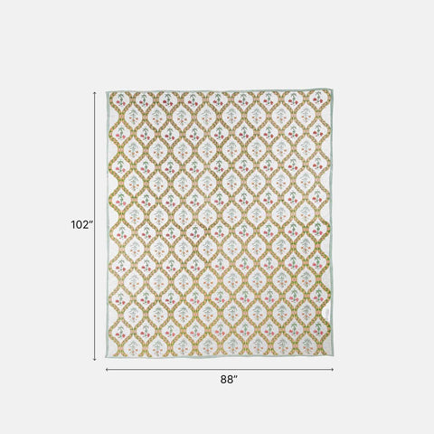 King-size Block Printed Bedcover & Pillow Cases - Ochre - Eyaas