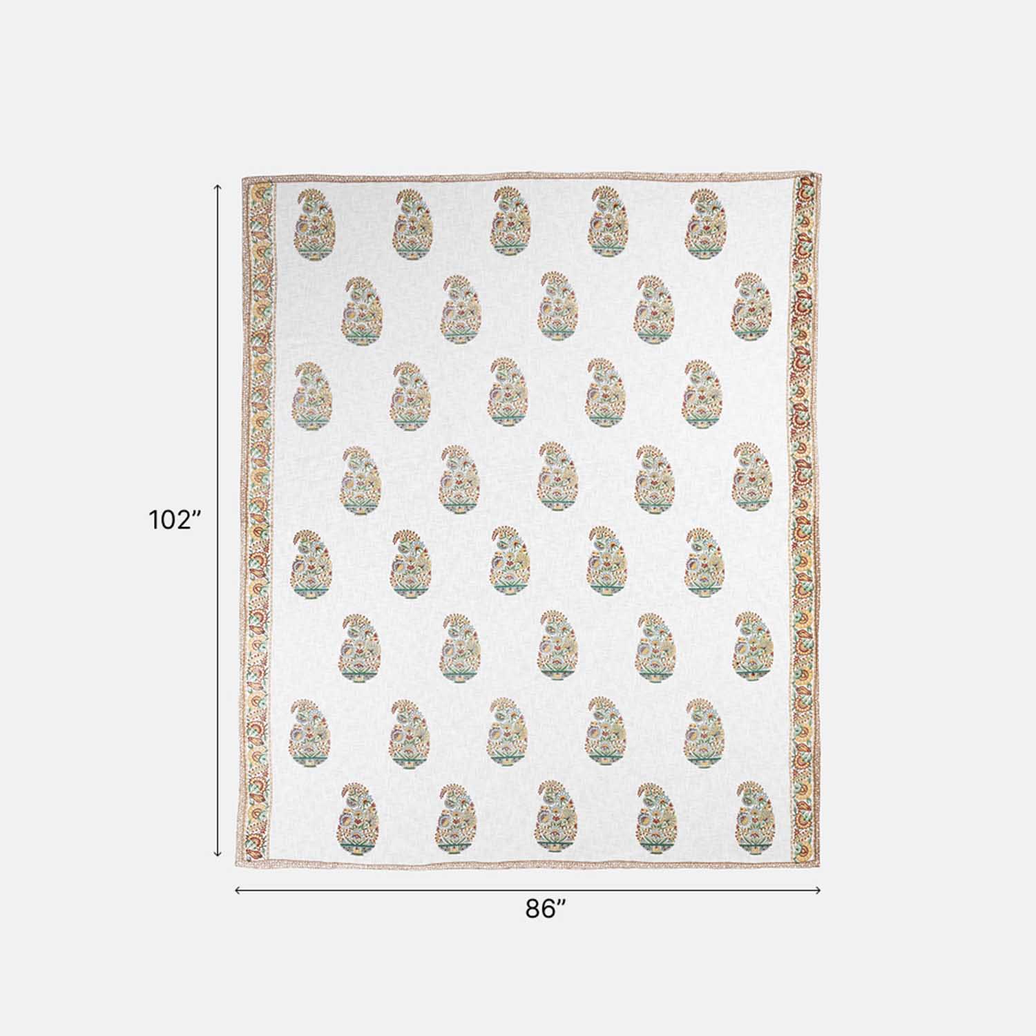 King-size Block Printed Bedcover & Pillow Cases, Multi-Colour - Eyaas