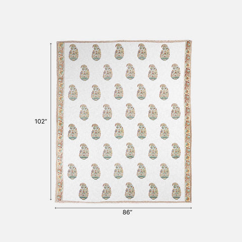 King-size Block Printed Bedcover & Pillow Cases, Multi-Colour - Eyaas